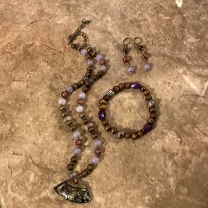 Three piece necklace , bracelet and earrings set